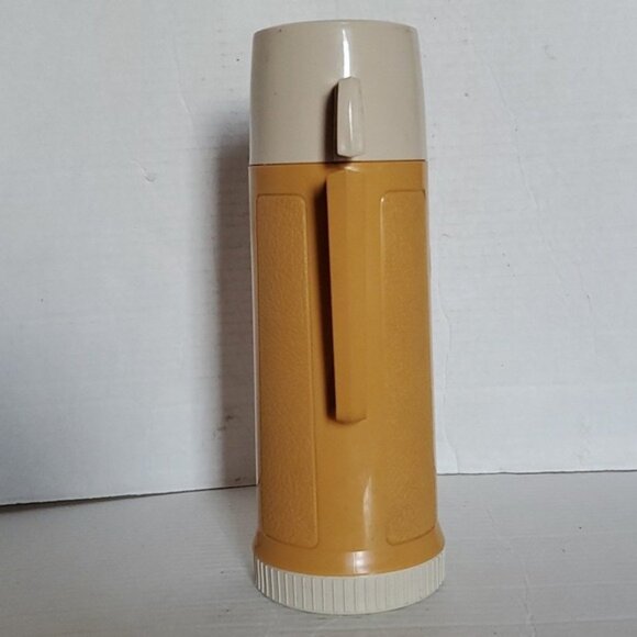 Vintage Thermos Brand Glass INSIDE Travel Coffee Container Harvest Gold Cup Lid - Picture 6 of 16